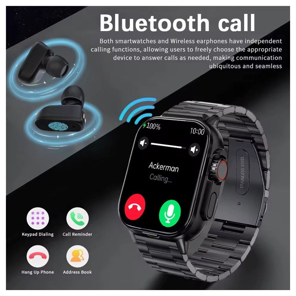 New GT8 Buds 2 in 1 TWS smartwatch with built in Bluetooth earphones for sports monitoring heart rate health NFC image 3