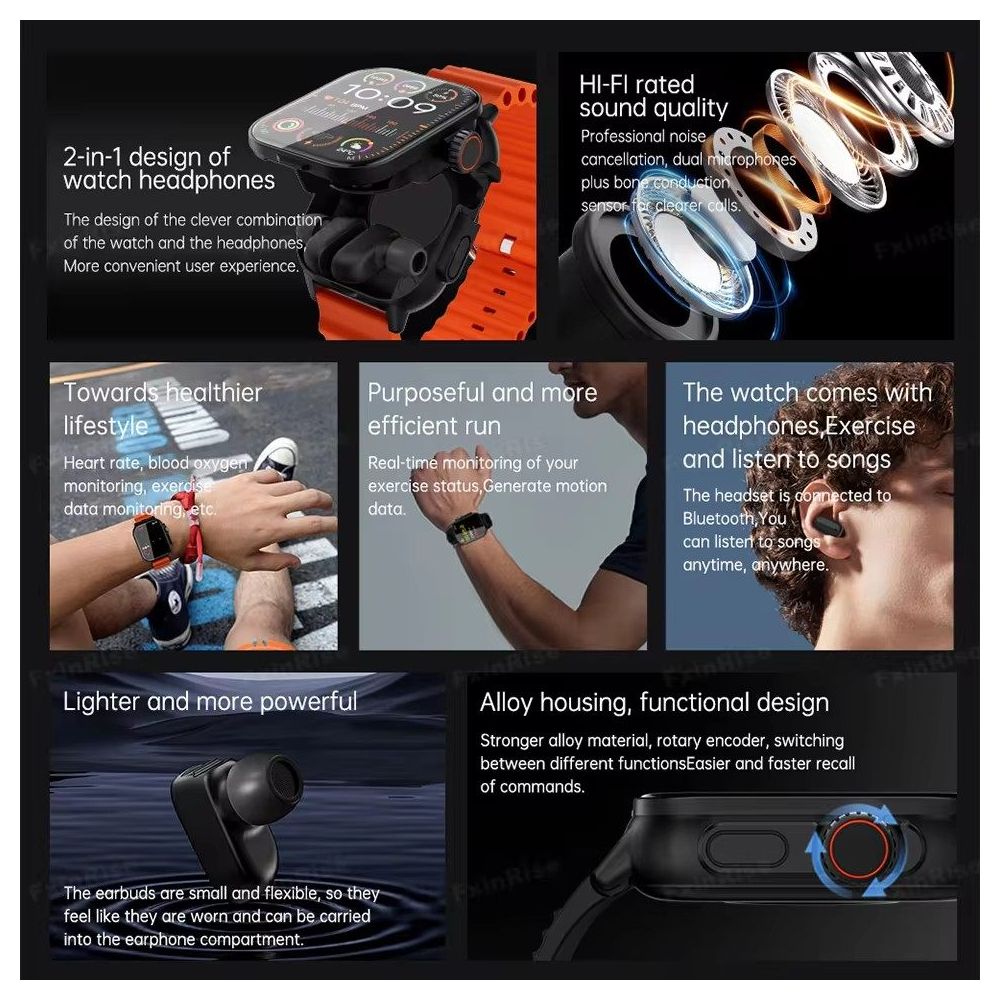 New GT8 Buds 2 in 1 TWS smartwatch with built in Bluetooth earphones for sports monitoring heart rate health NFC image 4