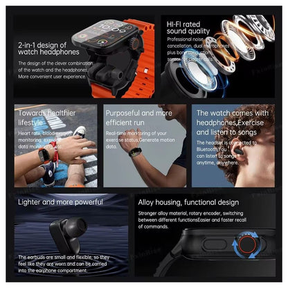 New GT8 Buds 2 in 1 TWS smartwatch with built in Bluetooth earphones for sports monitoring heart rate health NFC image 4