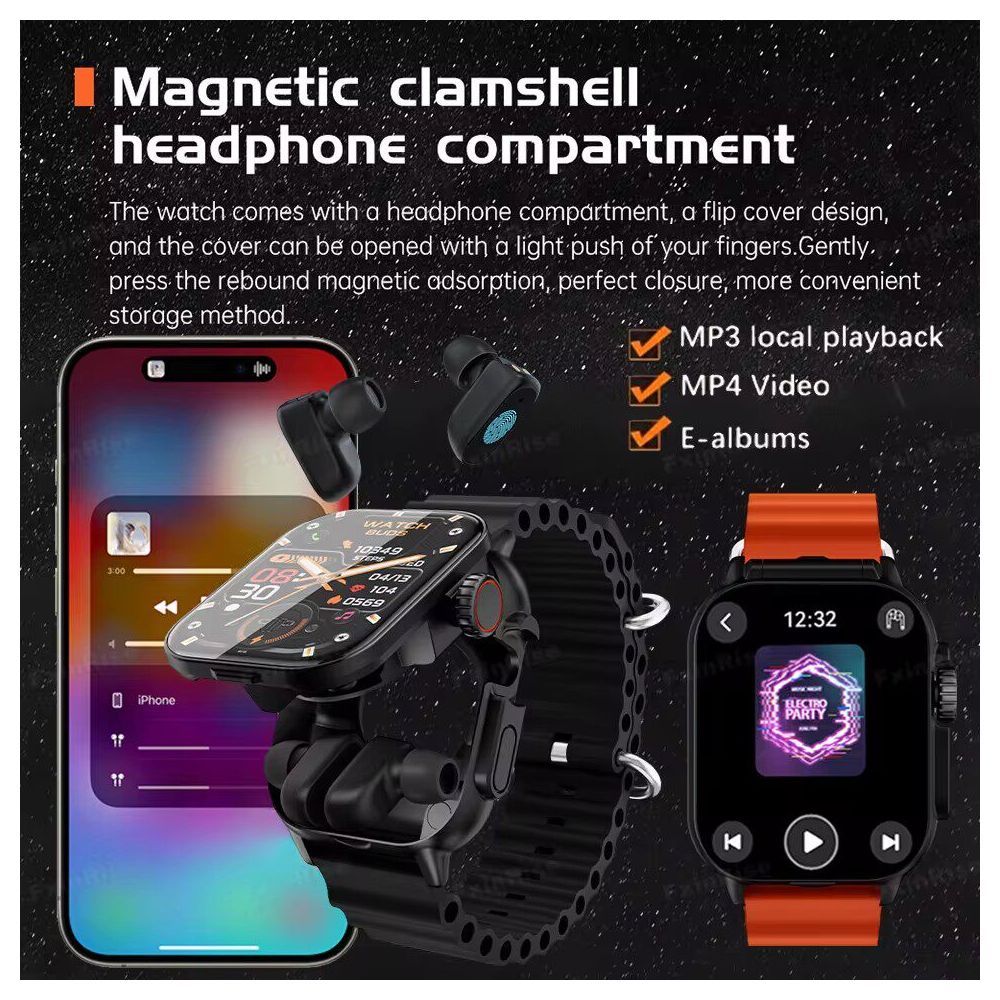 New GT8 Buds 2 in 1 TWS smartwatch with built in Bluetooth earphones for sports monitoring heart rate health NFC image 5
