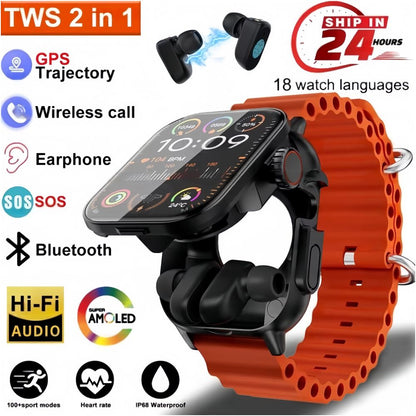 New GT8 Buds 2 in 1 TWS smartwatch with built in Bluetooth earphones for sports monitoring heart rate health NFC image 0