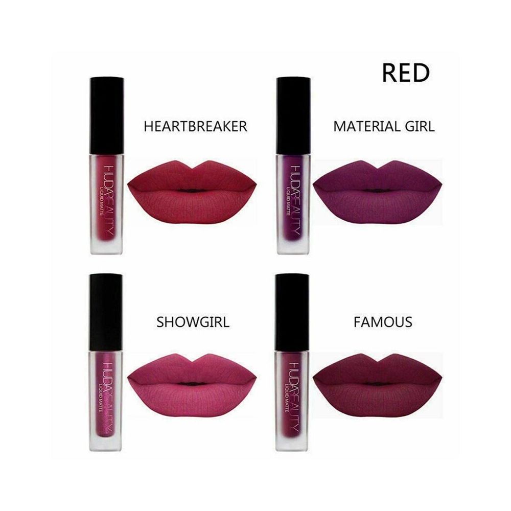 HUDA 4pcs Matte Lipstick Kit Liquid Mouth Red Lip Glaze Set lIPGLOSS image 5