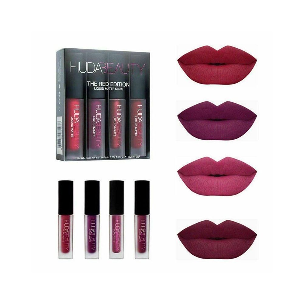 HUDA 4pcs Matte Lipstick Kit Liquid Mouth Red Lip Glaze Set lIPGLOSS image 0