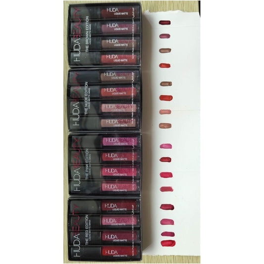 HUDA 4pcs Matte Lipstick Kit Liquid Mouth Red Lip Glaze Set lIPGLOSS