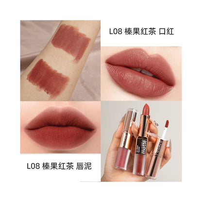 Matte Lipstick LipGloss European and American Matte Matte Mist Lipstick Double Headed Lip Mud Lip Gloss Aunt Bean Paste