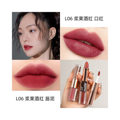 Matte Lipstick LipGloss European and American Matte Matte Mist Lipstick Double Headed Lip Mud Lip Gloss Aunt Bean Paste