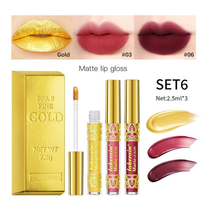 Glitter Gold Lipstick Shiny Metallic Matte Velvet Waterproof