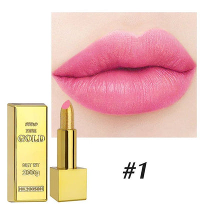 Glitter Gold Lipstick Shiny Metallic Matte Velvet Waterproof