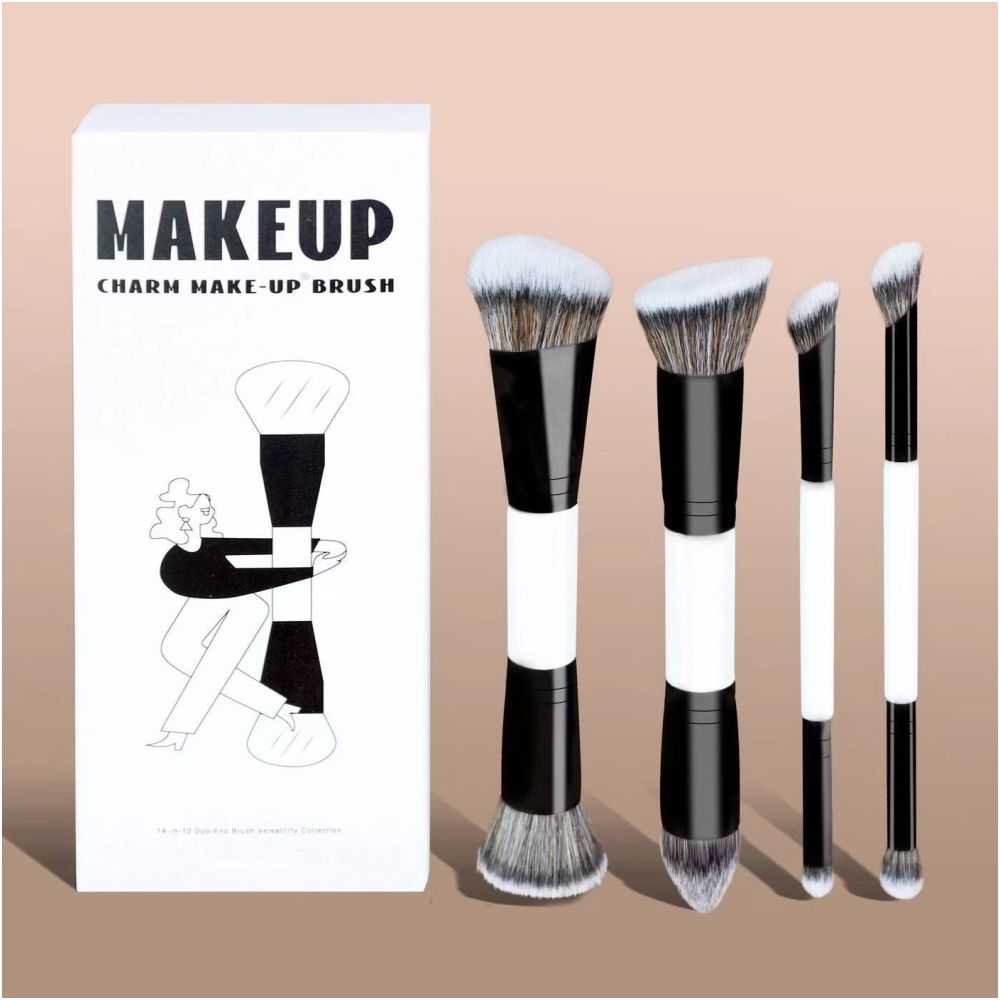 Cross border best selling 4 piece double ended foundation brush loose powder brush blush brush highlighter brush makeup tool contour brush makeup brush image 0