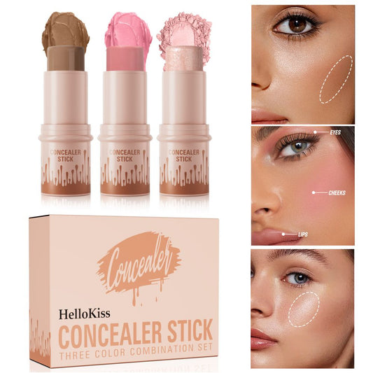 HelloKiss Cross Border Multifunctional 3 Piece Makeup Stick Set Brightening and Sculpting Face Blush and Highlighter Stick image 0