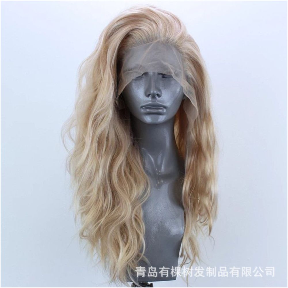 Qingdao Youke Tree Hair Products Co Ltd European and American Wig Amazon Synthetic Front Lace Wig Head image 2