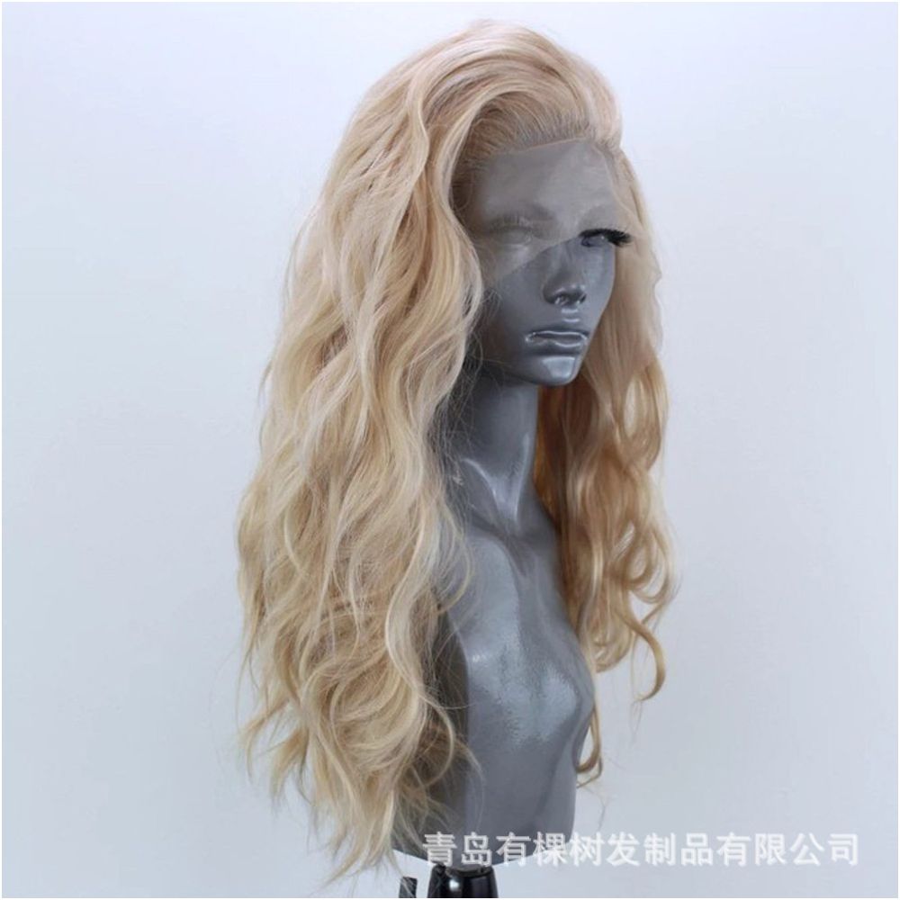 Qingdao Youke Tree Hair Products Co Ltd European and American Wig Amazon Synthetic Front Lace Wig Head image 3