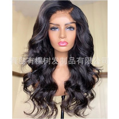 Qingdao Youkeshu Hair Products Co Ltd Cross border European and American wigs middle parted big waves black chemical fiber image 0