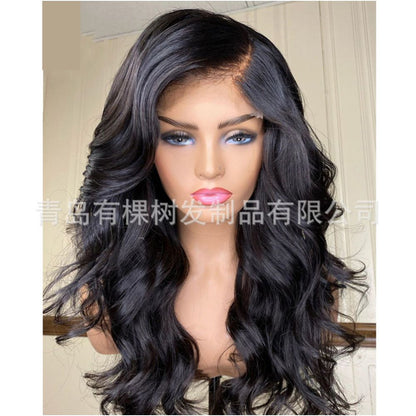 Qingdao Youkeshu Hair Products Co Ltd Cross border European and American wigs middle parted big waves black chemical fiber image 1