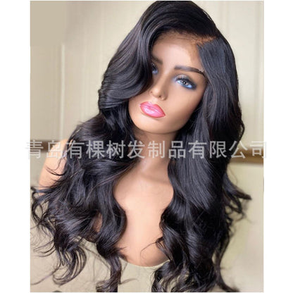 Qingdao Youkeshu Hair Products Co Ltd Cross border European and American wigs middle parted big waves black chemical fiber image 2
