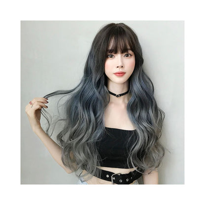 Yiwu Yarna Wig Co Ltd Cross border New Wig Women s Long Hair Large Wave Gradient Blue Grey Full image 4