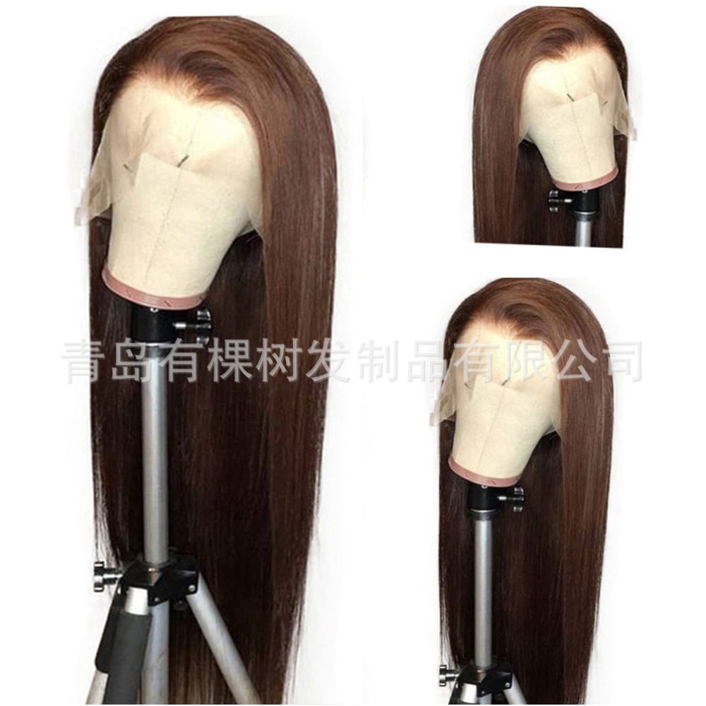 Qingdao Youke Tree Hair Products Co Ltd New European and American lace wig for women long straight hair brown image 0