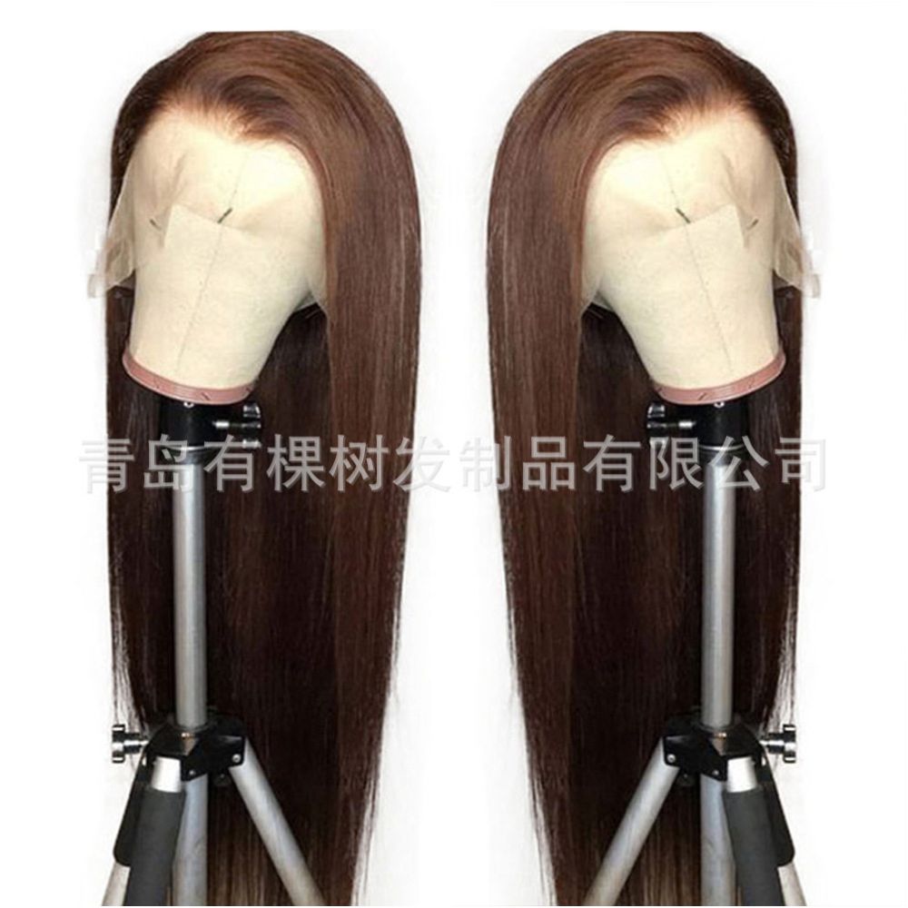 Qingdao Youke Tree Hair Products Co Ltd New European and American lace wig for women long straight hair brown image 1