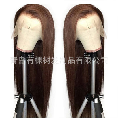 Qingdao Youke Tree Hair Products Co Ltd New European and American lace wig for women long straight hair brown image 1