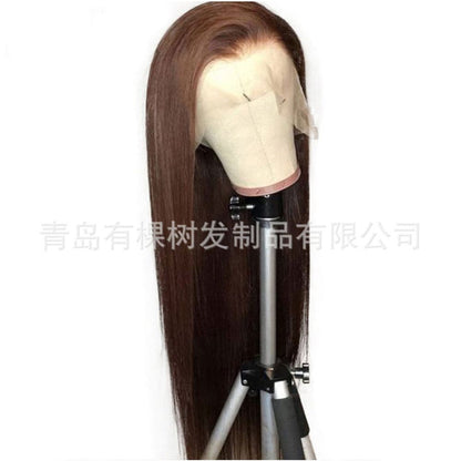 Qingdao Youke Tree Hair Products Co Ltd New European and American lace wig for women long straight hair brown image 2