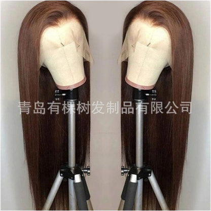 Qingdao Youke Tree Hair Products Co Ltd New European and American lace wig for women long straight hair brown image 3