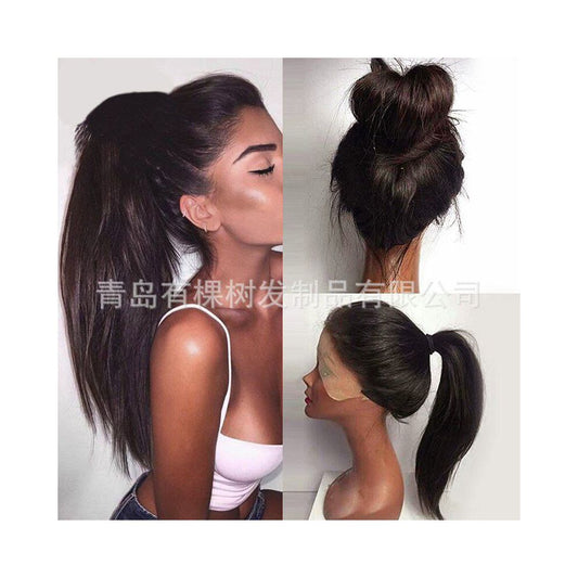 Qingdao Youkeshu Hair Products Co Ltd European and American wig foreign trade wig black lace synthetic front