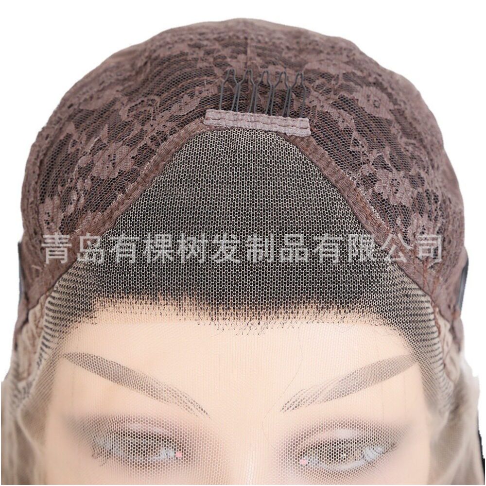 Qingdao Youke Tree Hair Products Co Ltd European and American Women s Wig Chemical Fiber Front Lace Middle Brown Long Roll image 4