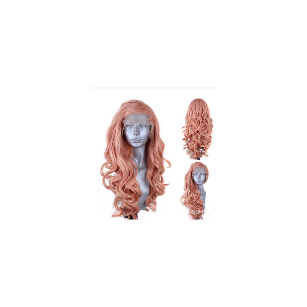 1688 Qingdao Youke Tree Hair Products Co Ltd Foreign Trade European and American Chemical Fiber Front Lace Wig Full Headset Pink