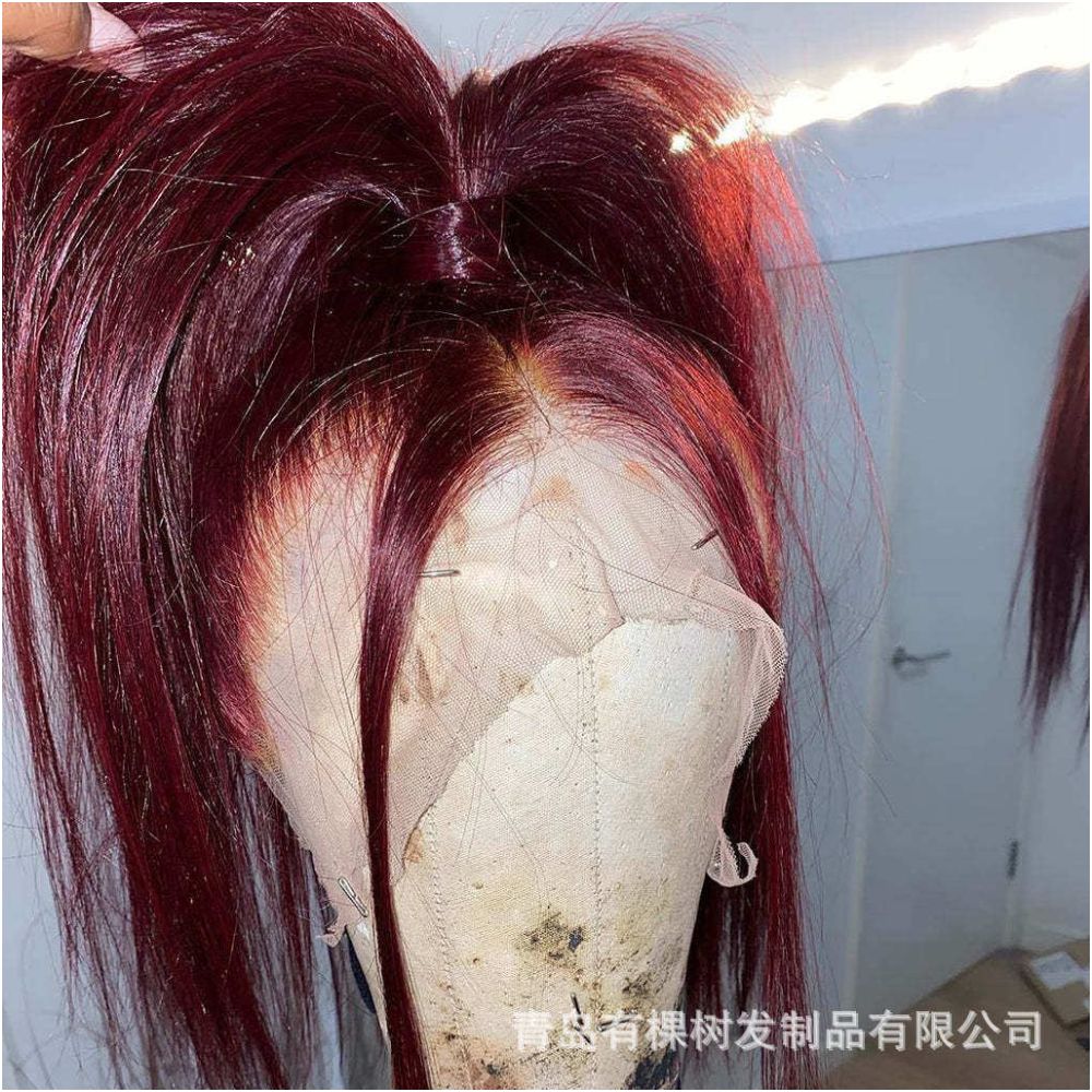 688 Qingdao Youkeshu Hair Products Co Ltd Foreign Trade European and American Wig Headsets Wine Red Chemical Fiber Front Bud image 2