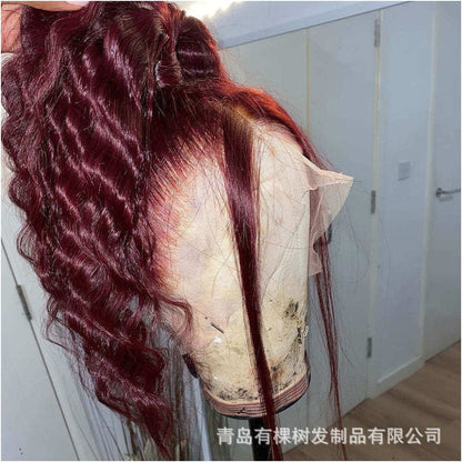688 Qingdao Youkeshu Hair Products Co Ltd Foreign Trade European and American Wig Headsets Wine Red Chemical Fiber Front Bud image 4