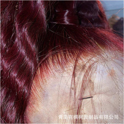 688 Qingdao Youkeshu Hair Products Co Ltd Foreign Trade European and American Wig Headsets Wine Red Chemical Fiber Front Bud image 5