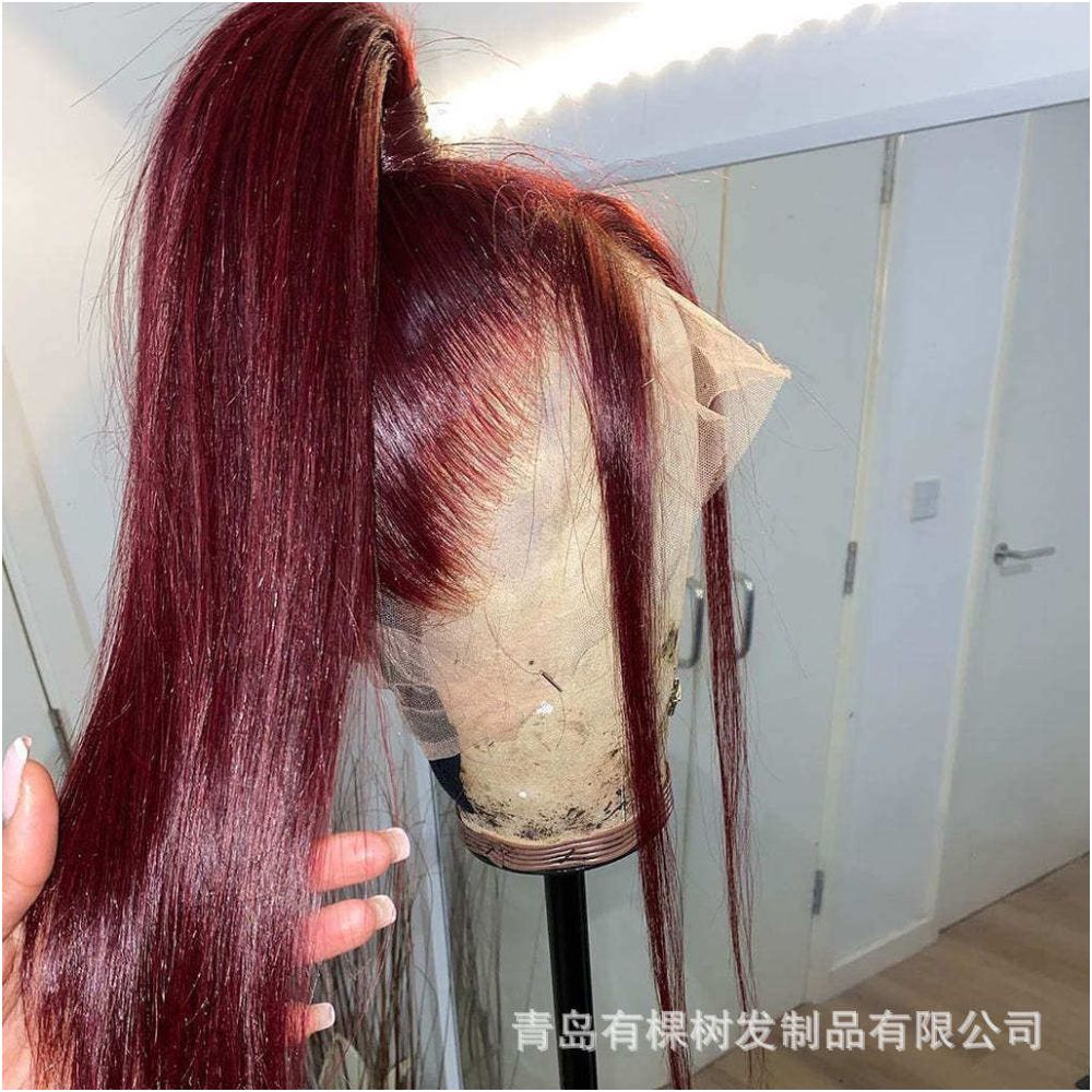 688 Qingdao Youkeshu Hair Products Co Ltd Foreign Trade European and American Wig Headsets Wine Red Chemical Fiber Front Bud image 0