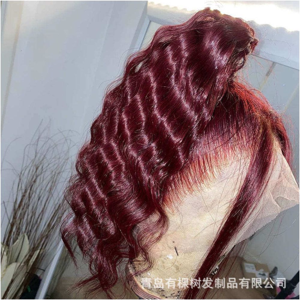 688 Qingdao Youkeshu Hair Products Co Ltd Foreign Trade European and American Wig Headsets Wine Red Chemical Fiber Front Bud