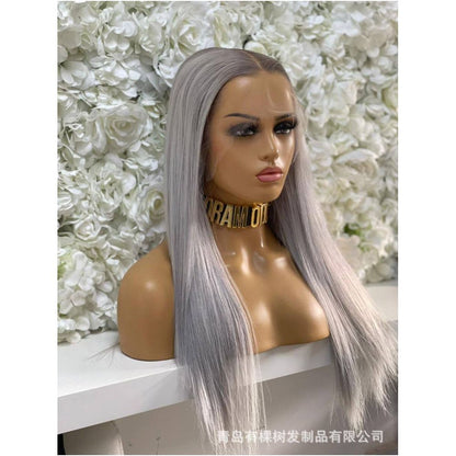 Qingdao Youkeshu Hair Products Co Ltd Foreign Trade European and American Chemical Fiber Front Lace Wig Full Headset Grey Purple Long image 1