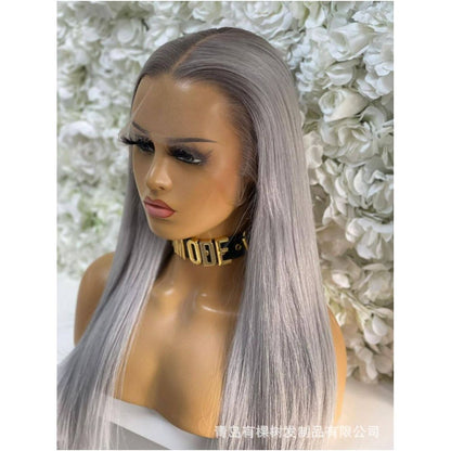 Qingdao Youkeshu Hair Products Co Ltd Foreign Trade European and American Chemical Fiber Front Lace Wig Full Headset Grey Purple Long image 3
