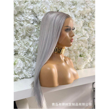 Qingdao Youkeshu Hair Products Co Ltd Foreign Trade European and American Chemical Fiber Front Lace Wig Full Headset Grey Purple Long