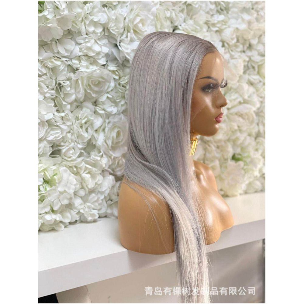 Qingdao Youkeshu Hair Products Co Ltd Foreign Trade European and American Chemical Fiber Front Lace Wig Full Headset Grey Purple Long