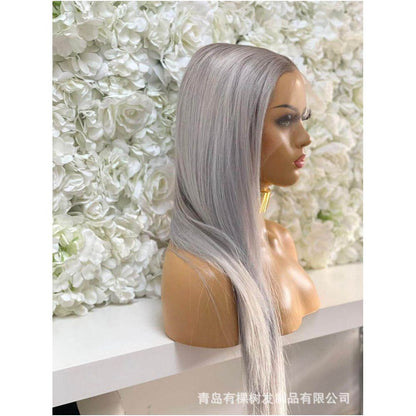 Qingdao Youkeshu Hair Products Co Ltd Foreign Trade European and American Chemical Fiber Front Lace Wig Full Headset Grey Purple Long