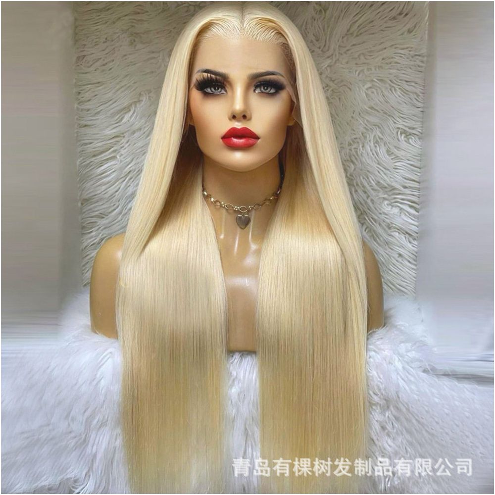 Qingdao Youke Tree Hair Products Co Ltd Hot selling Golden Women s Wigs in Europe and America Front Lace Wigs for Women image 2