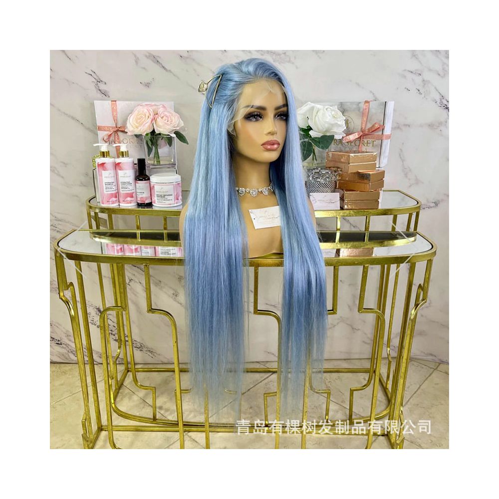 Qingdao Youke Tree Hair Products Co Ltd specializes in foreign trade European and American new wigs black women s light blue synthetic front buds image 0