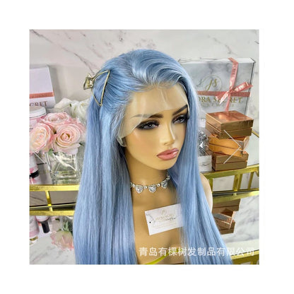 Qingdao Youke Tree Hair Products Co Ltd specializes in foreign trade European and American new wigs black women s light blue synthetic front buds image 2