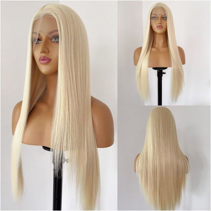 Diaochan wig light golden straight hair 13 4 front hook lace wig full head cover for women versatile anime cosplay full top image 1