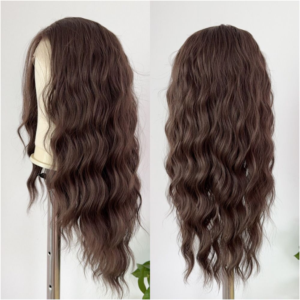 Tea brown wig full head set with free break hook lace long curly hair in front full head wig set for daily wear women s style image 1