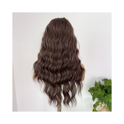 Tea brown wig full head set with free break hook lace long curly hair in front full head wig set for daily wear women s style image 5