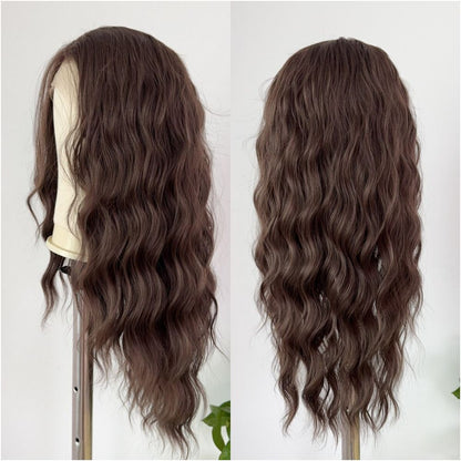 Tea brown wig full head set with free break hook lace long curly hair in front full head wig set for daily wear women s style image 0