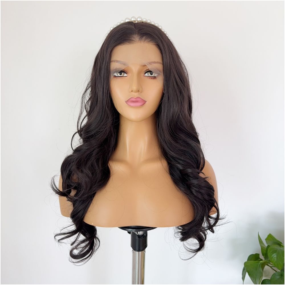 Princess Curly Hair Black Tea Brown Big Wave Curly Hair Wig Full Headset Hand Hook 13x4 Lace Headset Versatile COS image 2
