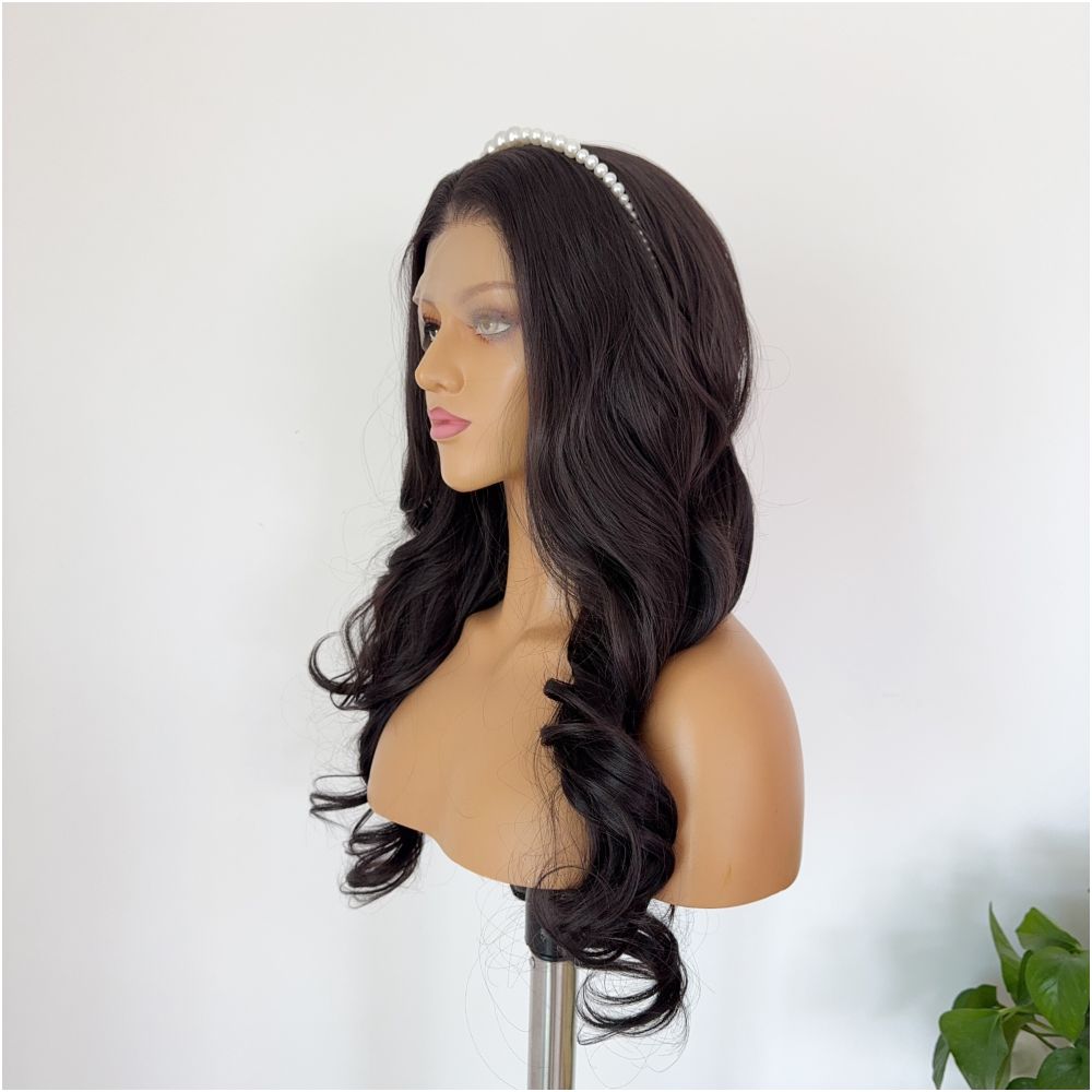 Princess Curly Hair Black Tea Brown Big Wave Curly Hair Wig Full Headset Hand Hook 13x4 Lace Headset Versatile COS image 3