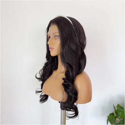Princess Curly Hair Black Tea Brown Big Wave Curly Hair Wig Full Headset Hand Hook 13x4 Lace Headset Versatile COS image 3