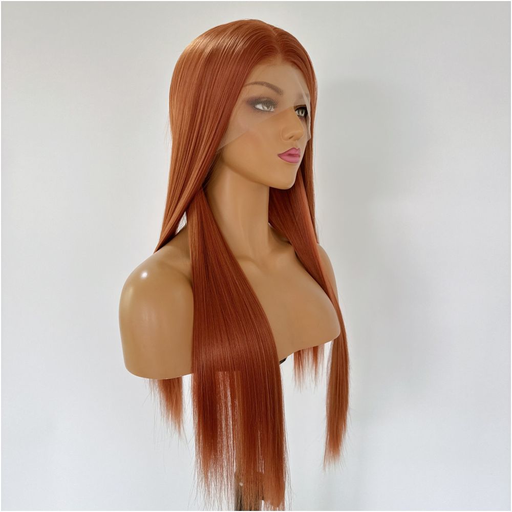 Asuka Dark Orange Wig Set Long Straight Hair Hand Hook Lace Full Headset Female Anime Cosplay Style Versatile Head image 3