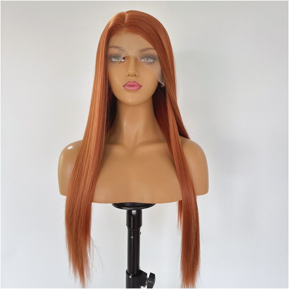Asuka Dark Orange Wig Set Long Straight Hair Hand Hook Lace Full Headset Female Anime Cosplay Style Versatile Head image 4